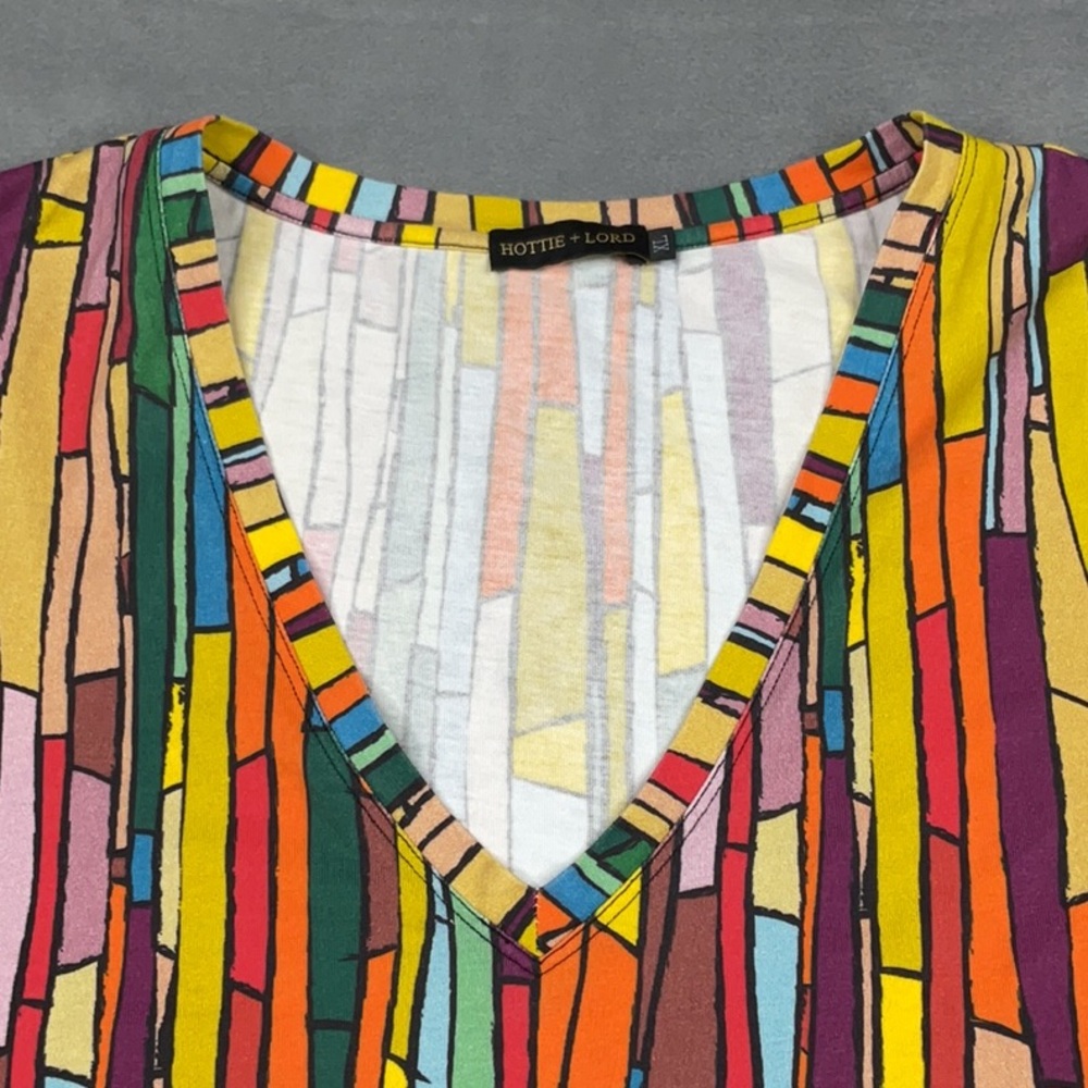 HOTTIE+LORD of Beverly Hills Puff Sleeve V-Neck Blouse – Retro Stripe Top, XL - Picture 4 of 5